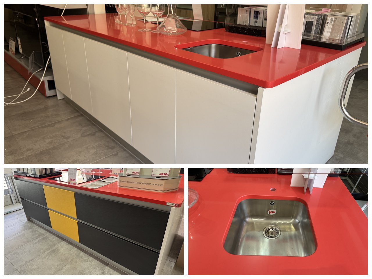 Cocina isla con encimera Silestone y fregadero Teka