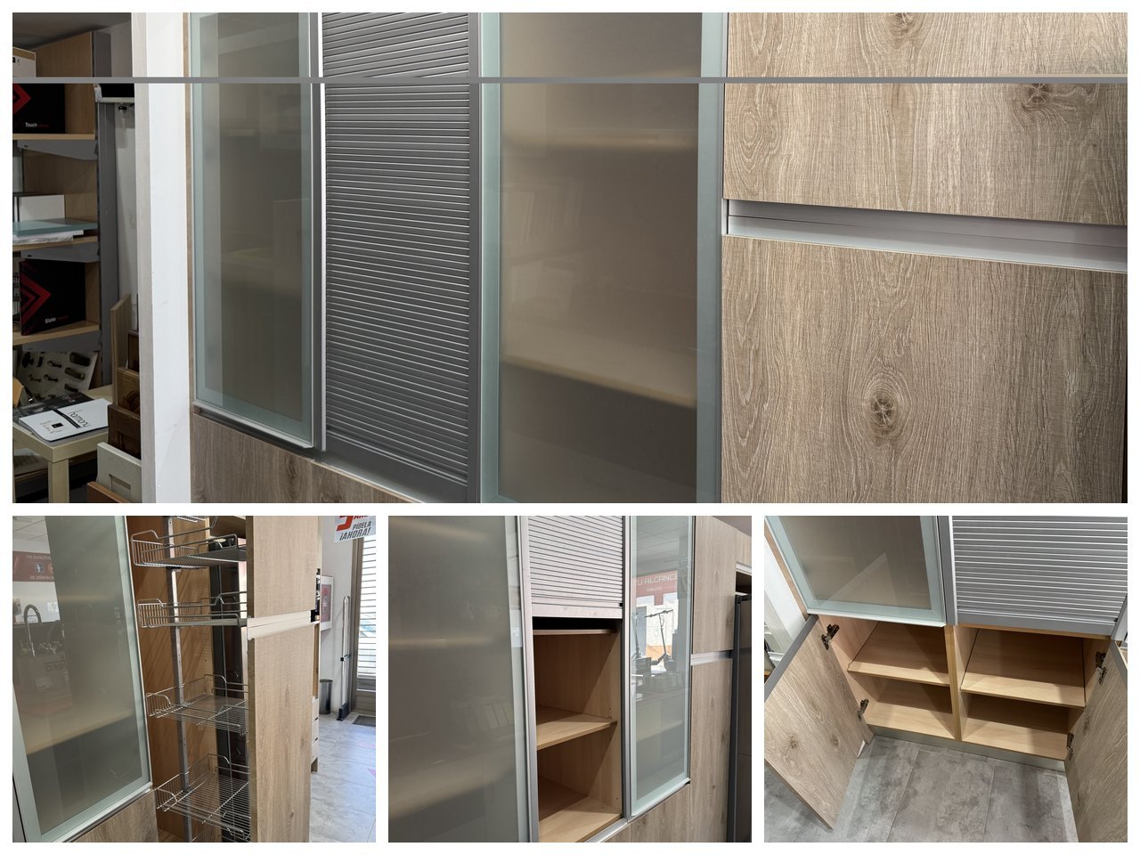 Cocina en roble con columna despensero y vitrinas — equipamiento full
