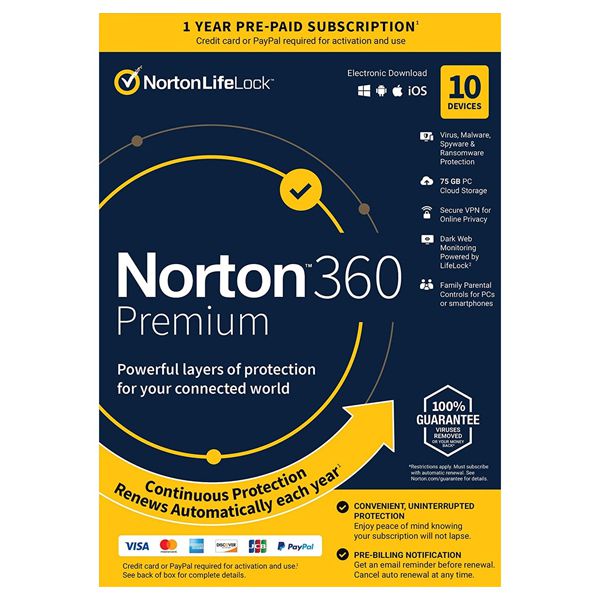 NORTON 360 PREMIUM 75GB ES 1 USER 10 DEVICE 12MO B